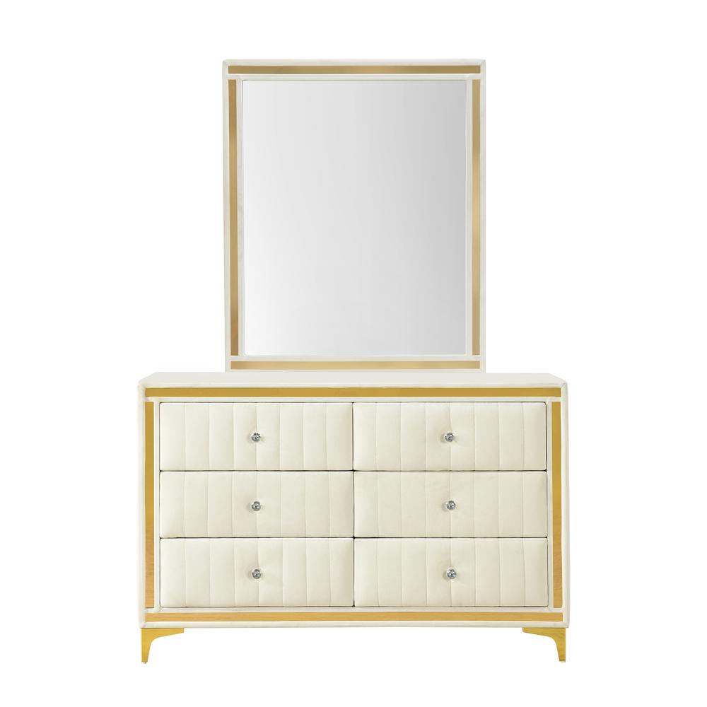 Velvet 6 Drawer Dresser with Gold Legs and Trim. Picture 2