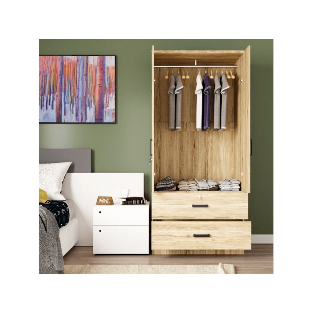 Mirrored 2 Door Wardrobe & 2 Drawers in Multi Color. Picture 2
