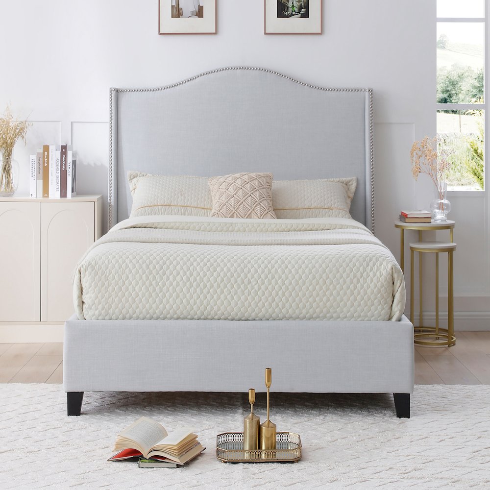 Hampton Linen Upholstered Platform Bed. Picture 2