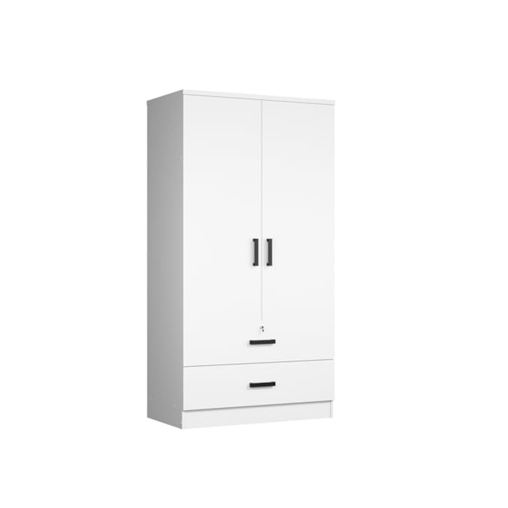 Woodpeckers Furniture And Mattress 2-Door Closet with 2-Drawers (White). Picture 1