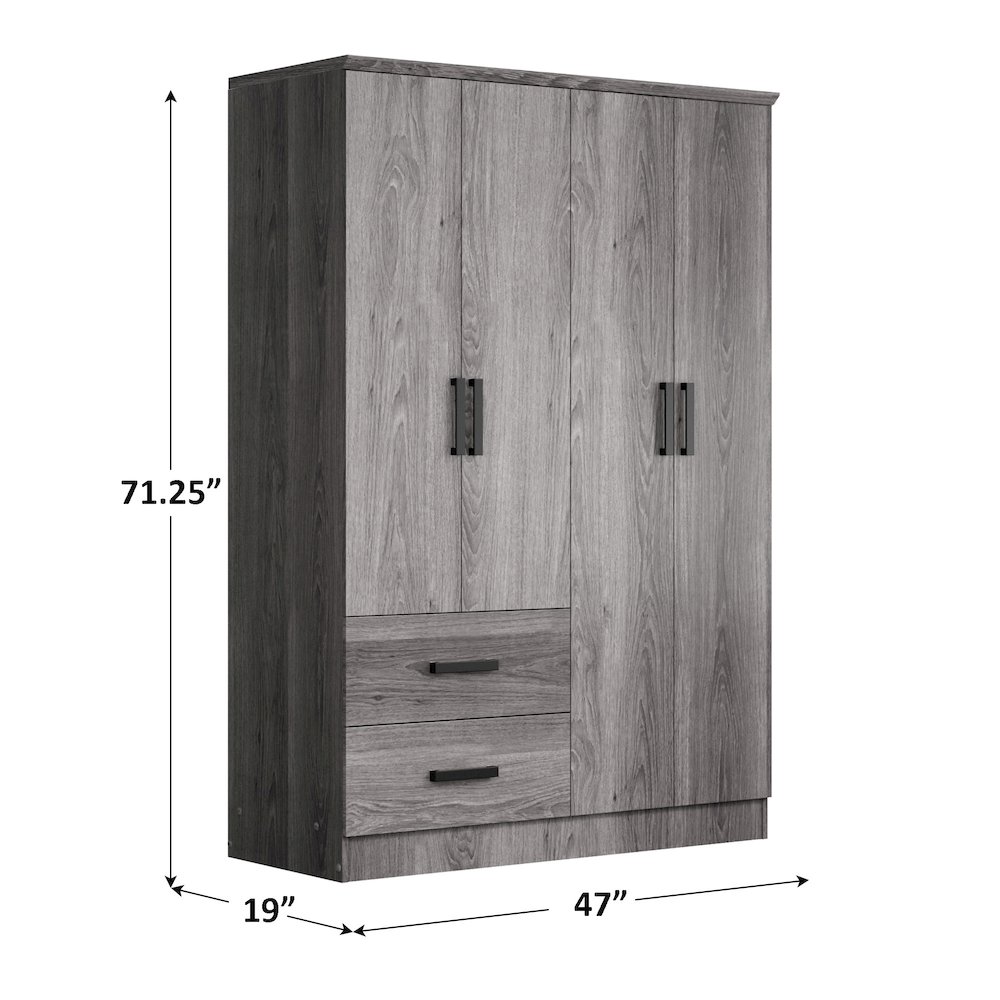 Better Home Products Luna Modern Wood 4 Doors 2 Drawers Armoire in Gray. Picture 5
