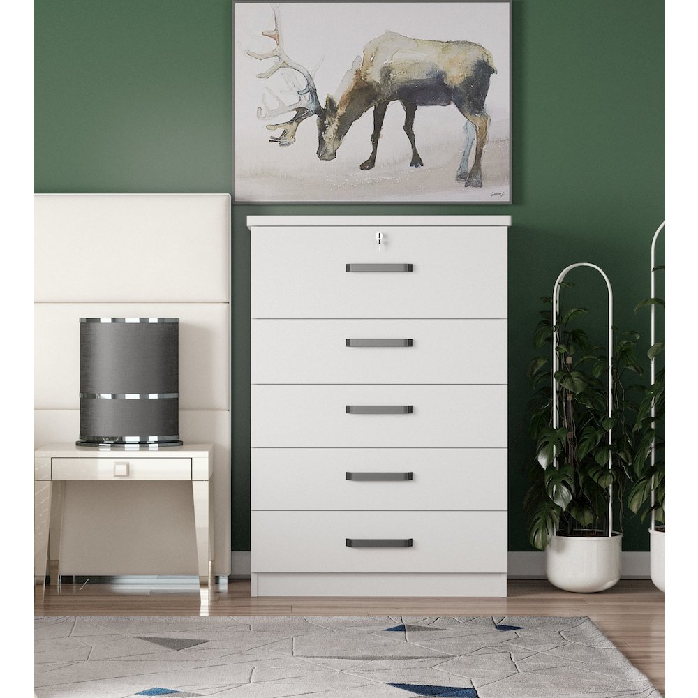 Jumbo 5 Drawers Chest in White Color. Picture 2