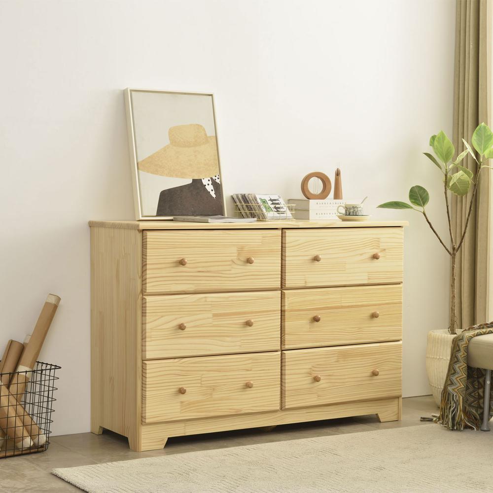 Better Home Products Solid Pine Wood 6 Drawer Double Dresser in Natural.. Picture 7