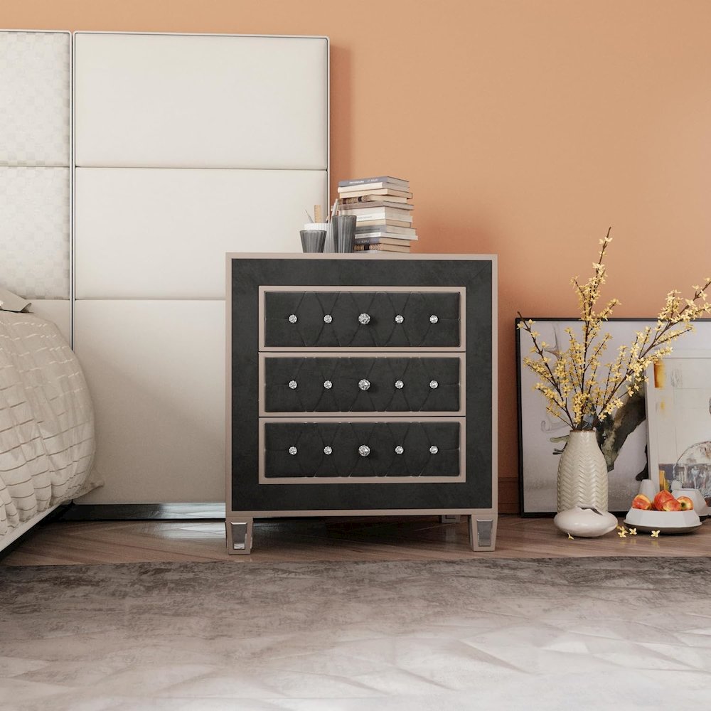 Woodpeckers Furniture And Mattress Mirrored Velvet Night Stand (Pink). Picture 2