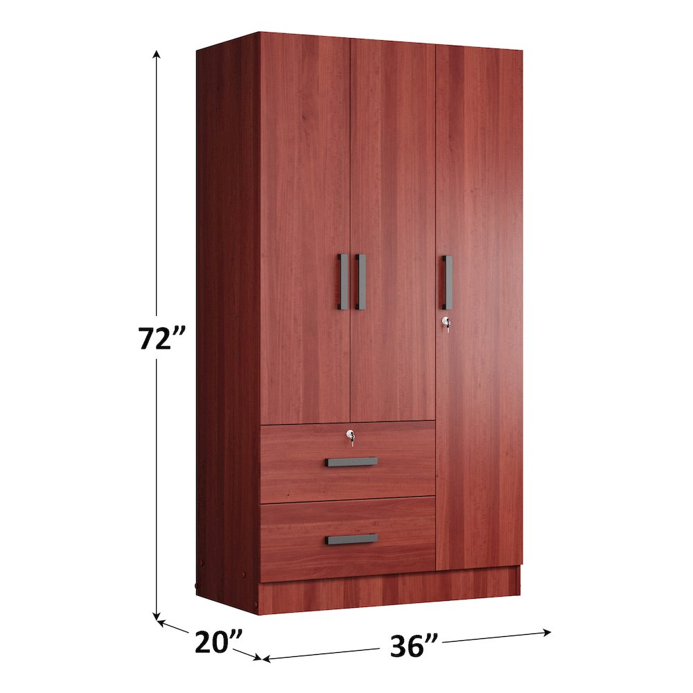 Better Home Products Symphony Wardrobe Armoire Closet with Two Drawers Mahogany. Picture 7