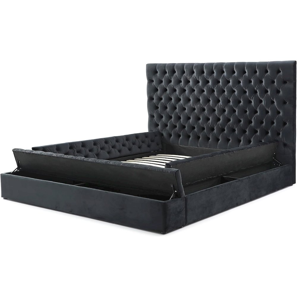 Cosmopolitan Velvet Tufted Upholstered Storage Platform with Headboard. Picture 1
