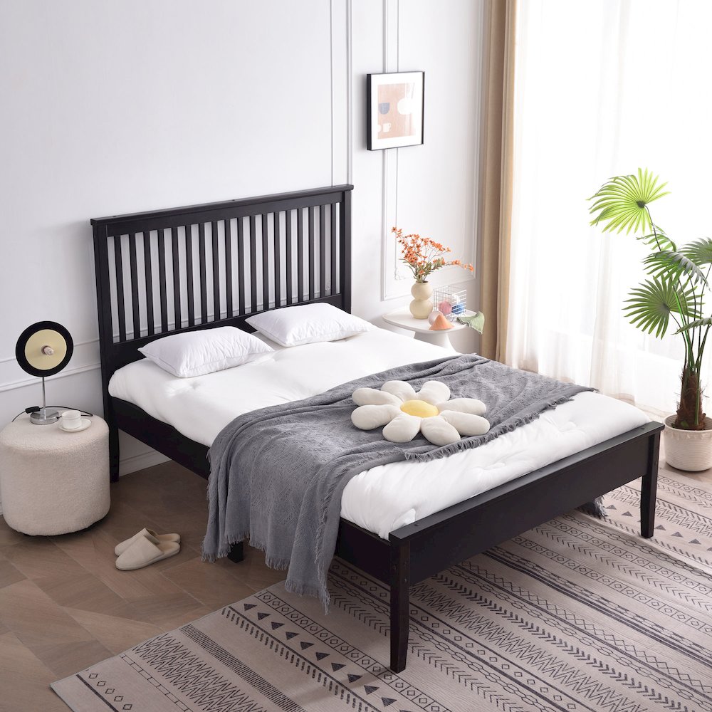 Woodpeckers Furniture And Mattress Solid Pine Wood Bed (Black, Full). Picture 1