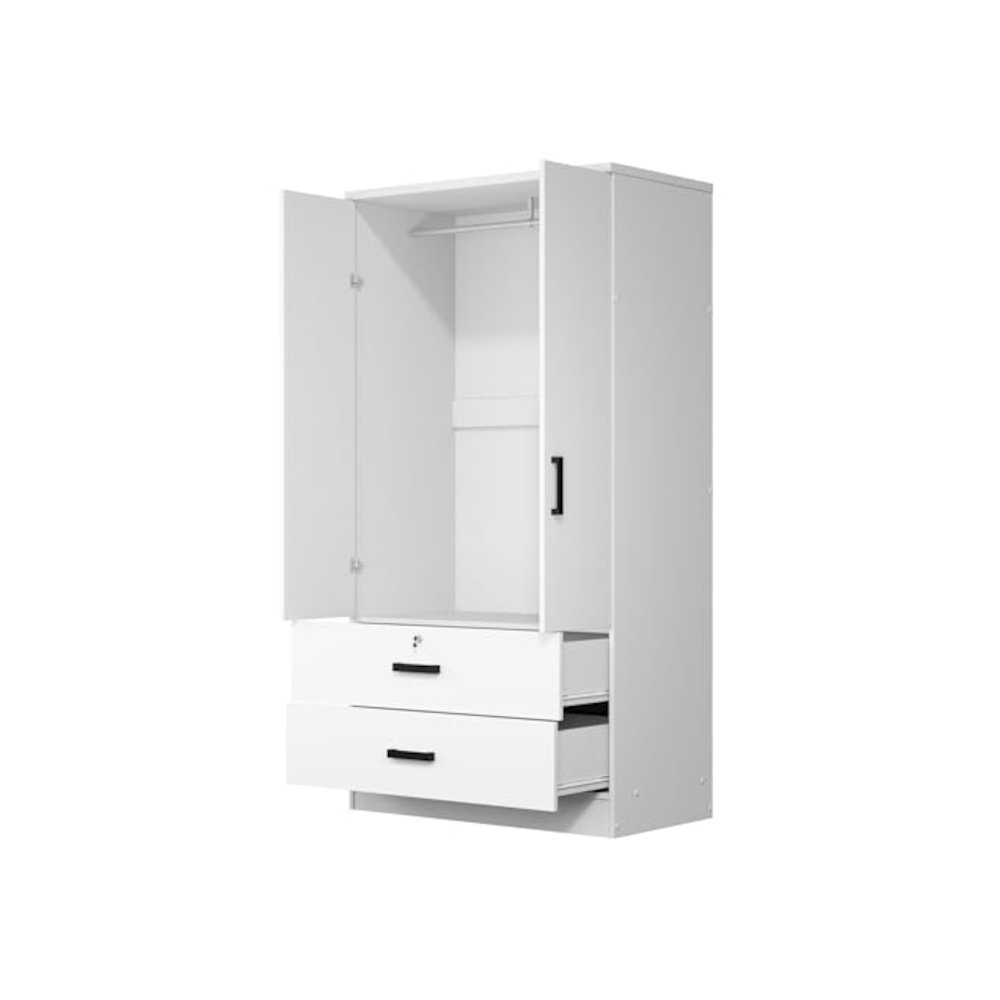 Woodpeckers Furniture And Mattress 2-Door Closet with 2-Drawers (White). Picture 4