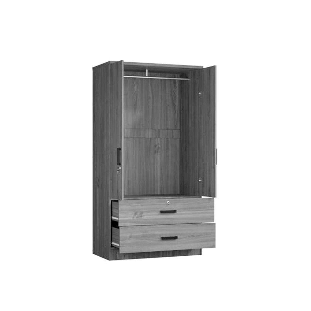 Woodpeckers Furniture And Mattress 2-Door Closet with 2-Drawers (Grey). Picture 4