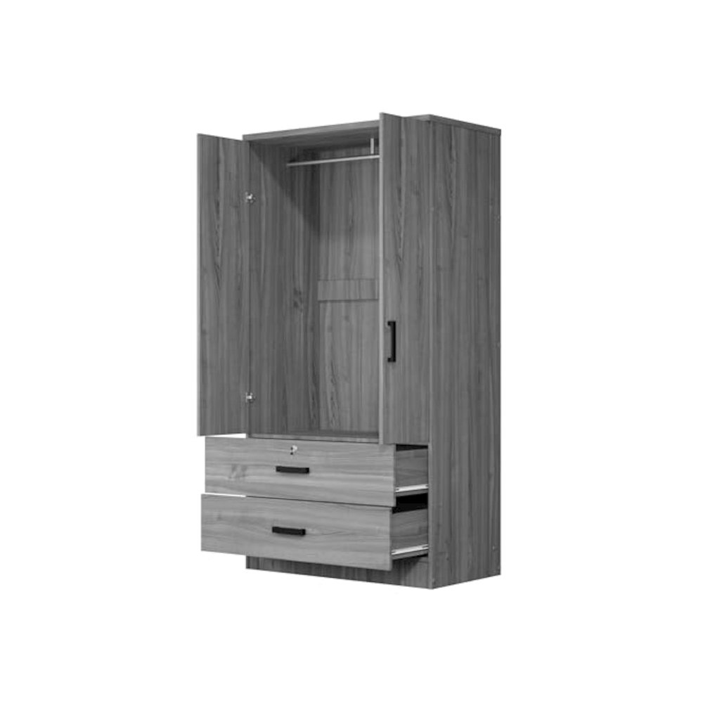 Woodpeckers Furniture And Mattress 2-Door Closet with 2-Drawers (Grey). Picture 6