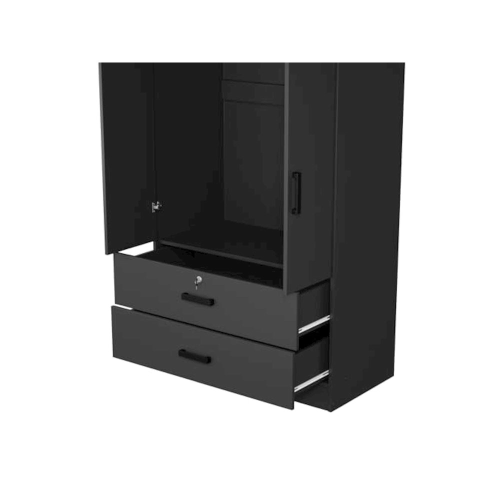 Woodpeckers Furniture And Mattress 2-Door Closet with 2-Drawers (Black). Picture 8