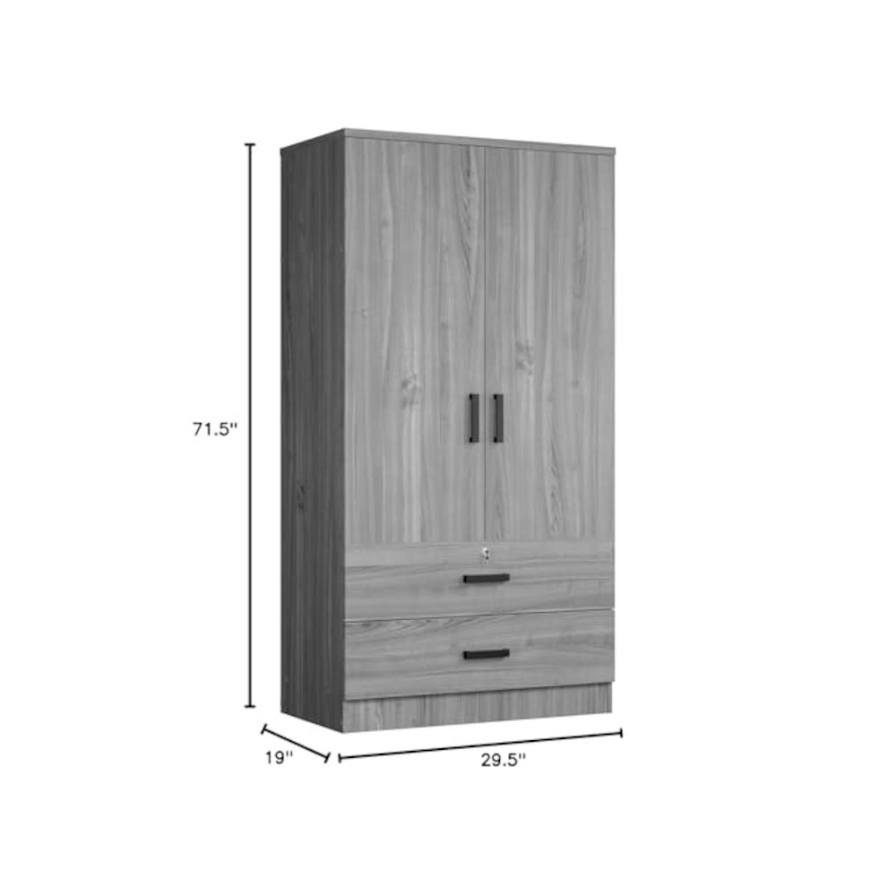 Woodpeckers Furniture And Mattress 2-Door Closet with 2-Drawers (Grey). Picture 3