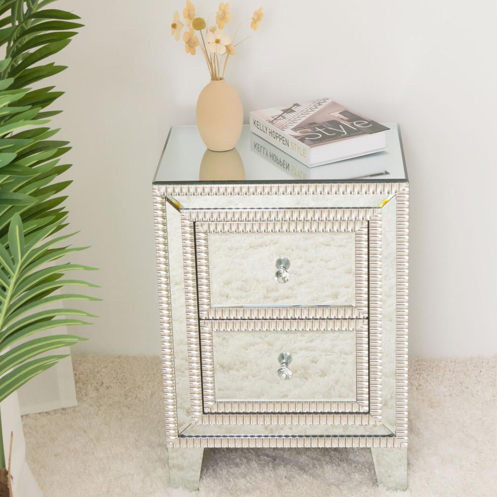 Better Home Products Mirrored Nightstand with 2 Drawers. Picture 5