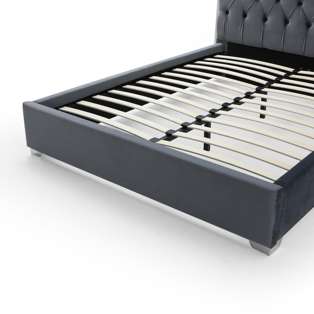 Better Home Products Sophia Velvet Queen Bed with Silver Metal Frame in Gray. Picture 6
