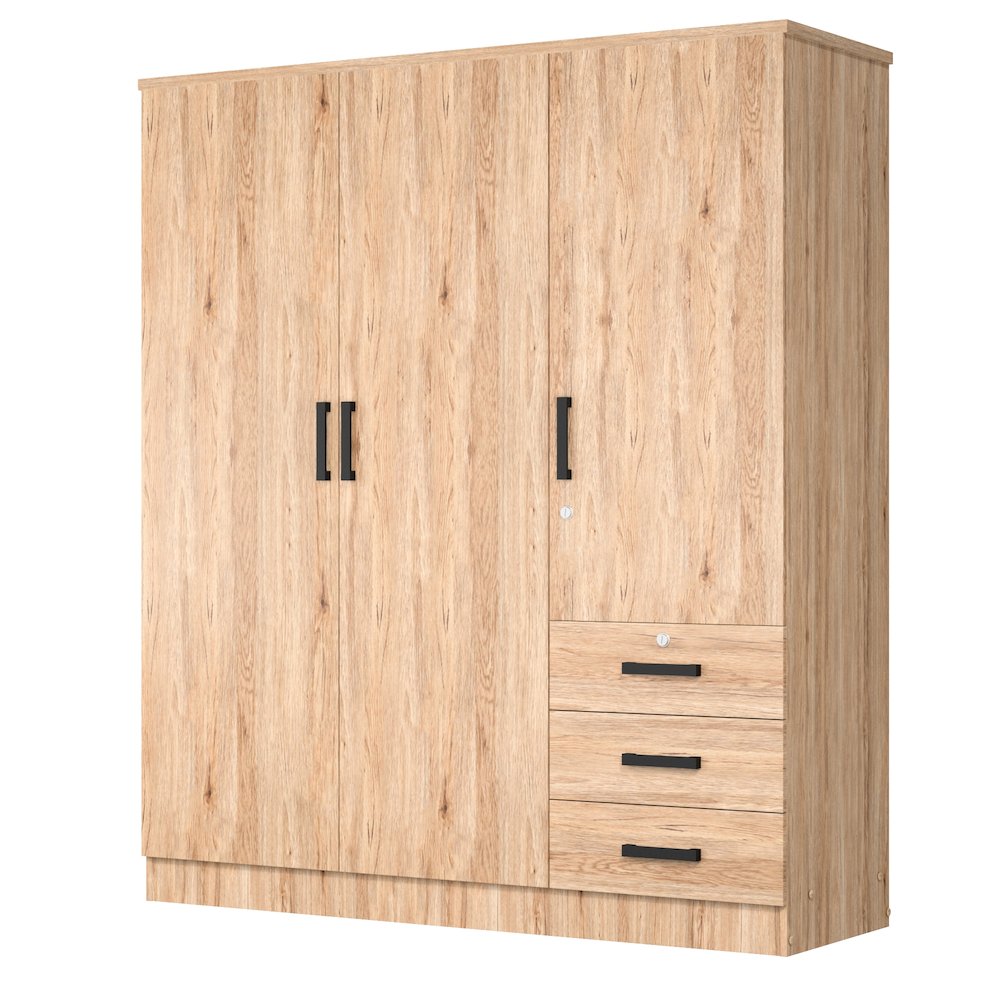 Violet Wardrobe Closet 3 Doors and 3 Drawers (Natural Oak). Picture 1