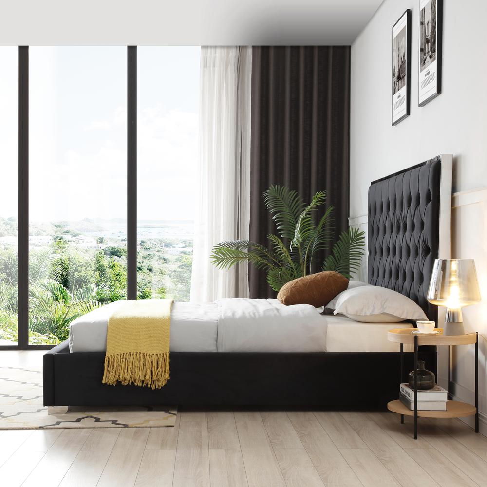 Better Home Products Sophia Velvet Queen Bed with Silver Metal Frame in Black. Picture 3