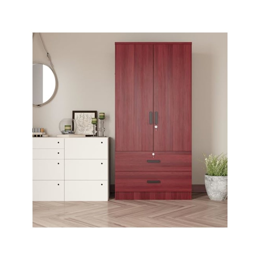 Woodpeckers Furniture And Mattress 2-Door Closet with 2-Drawers (Mahogany). Picture 7