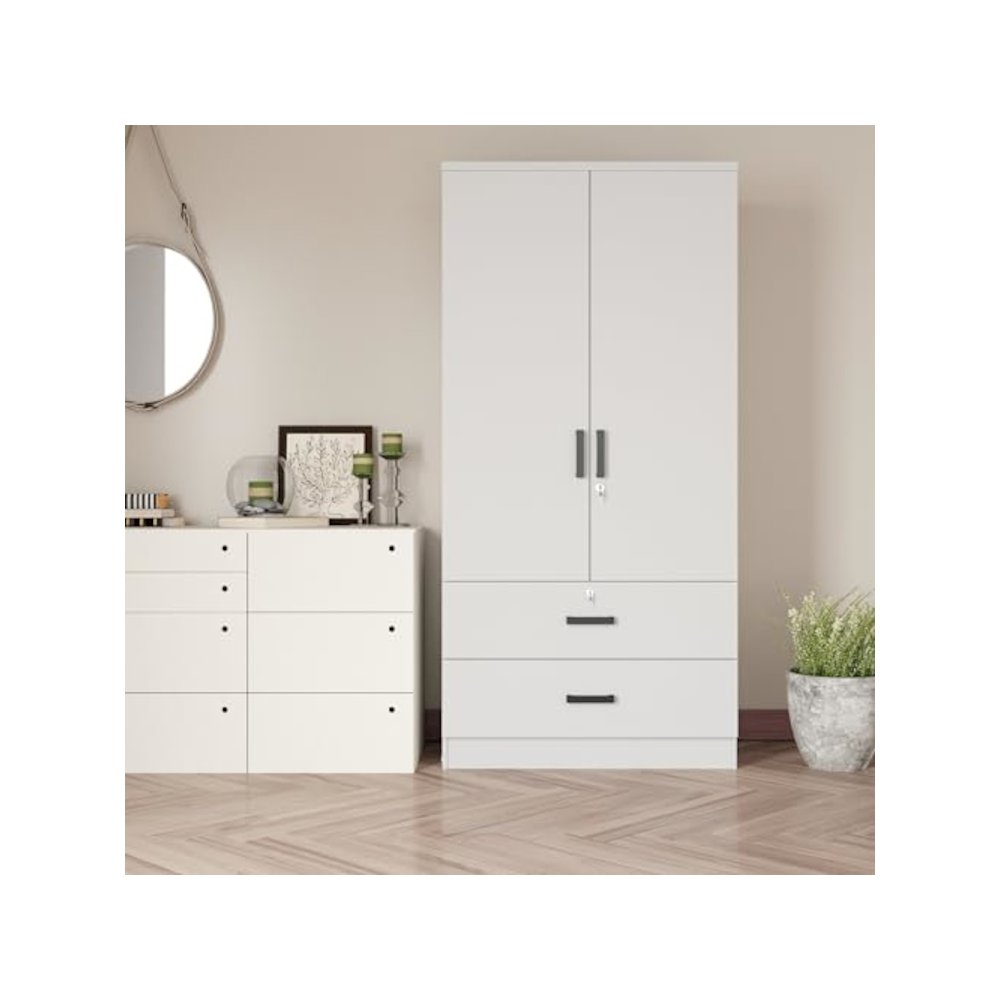 Woodpeckers Furniture And Mattress 2-Door Closet with 2-Drawers (White). Picture 5