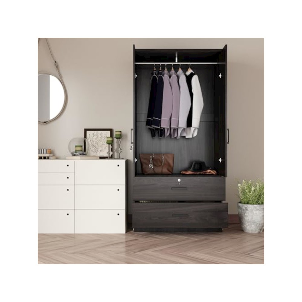 Woodpeckers Furniture And Mattress 2-Door Closet with 2-Drawers (Tobacco). Picture 2