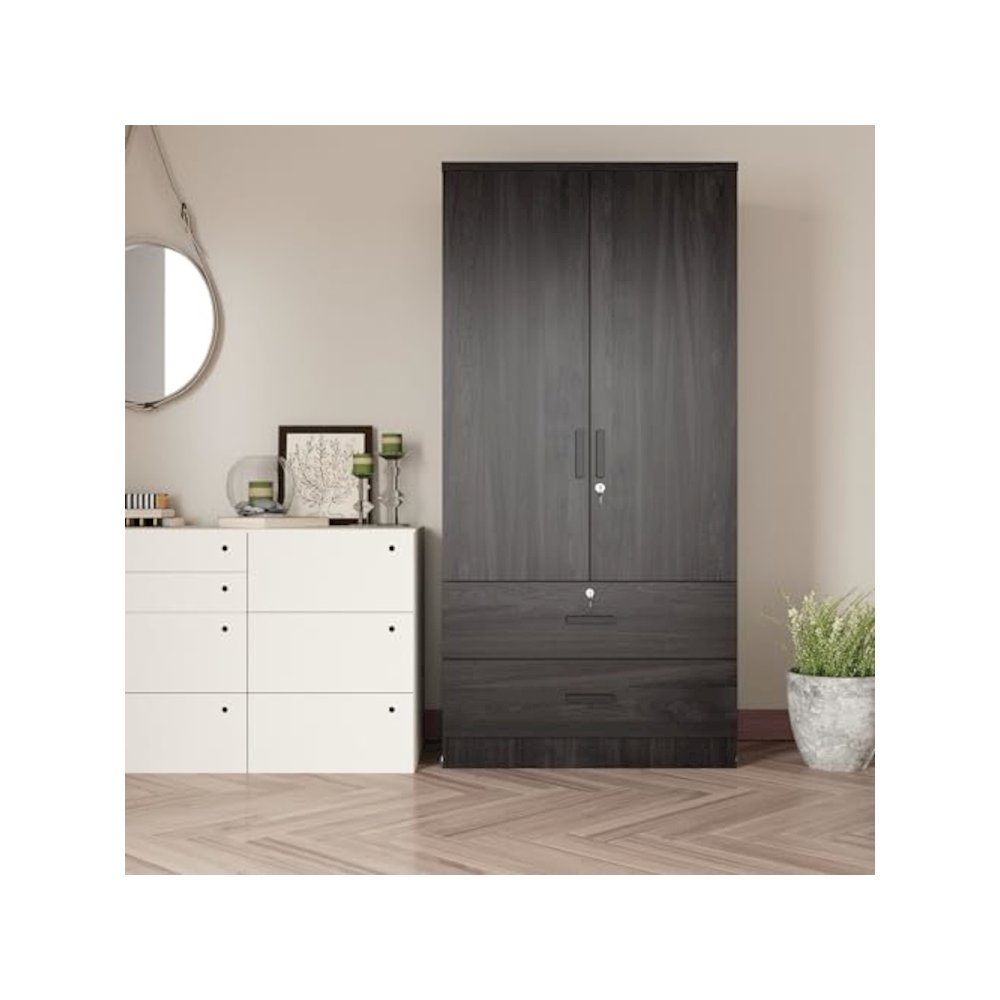 Woodpeckers Furniture And Mattress 2-Door Closet with 2-Drawers (Tobacco). Picture 7