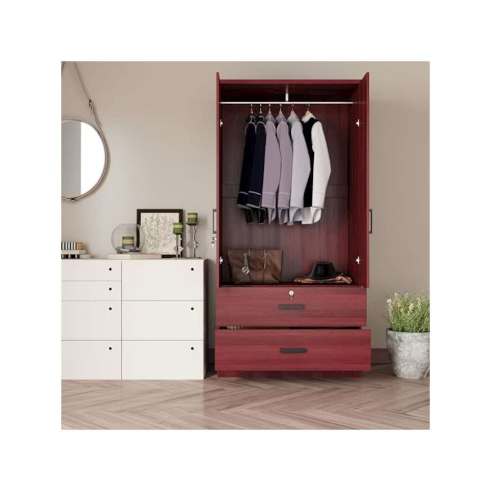 Woodpeckers Furniture And Mattress 2-Door Closet with 2-Drawers (Mahogany). Picture 2