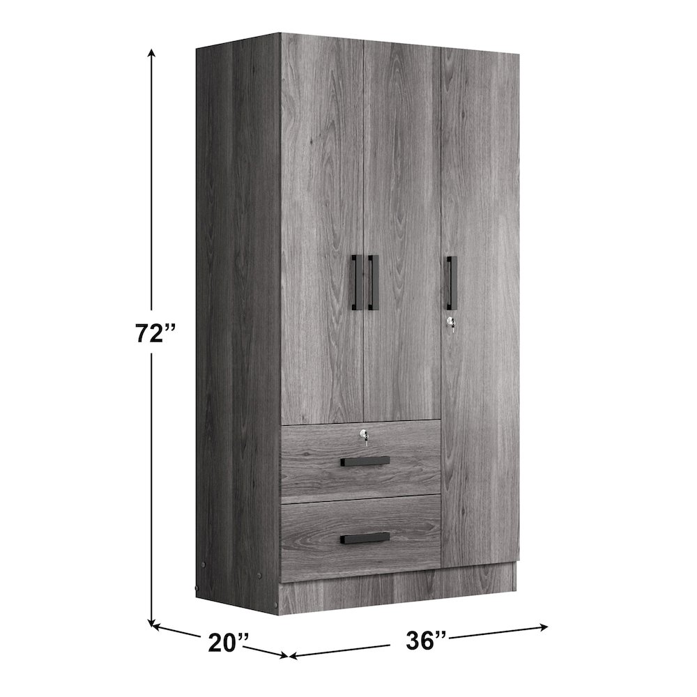 Better Home Products Symphony Wardrobe Armoire Closet with Two Drawers in Gray. Picture 7