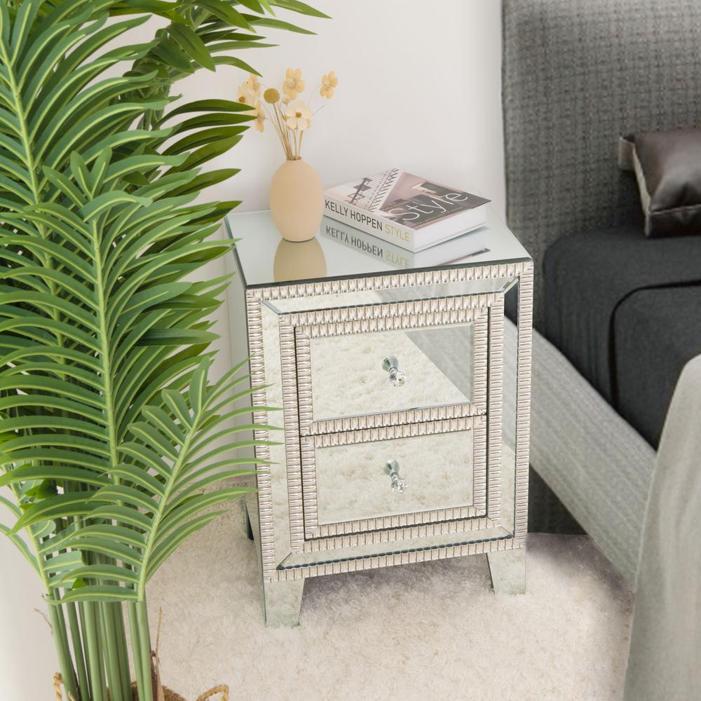 Better Home Products Mirrored Nightstand with 2 Drawers. Picture 6