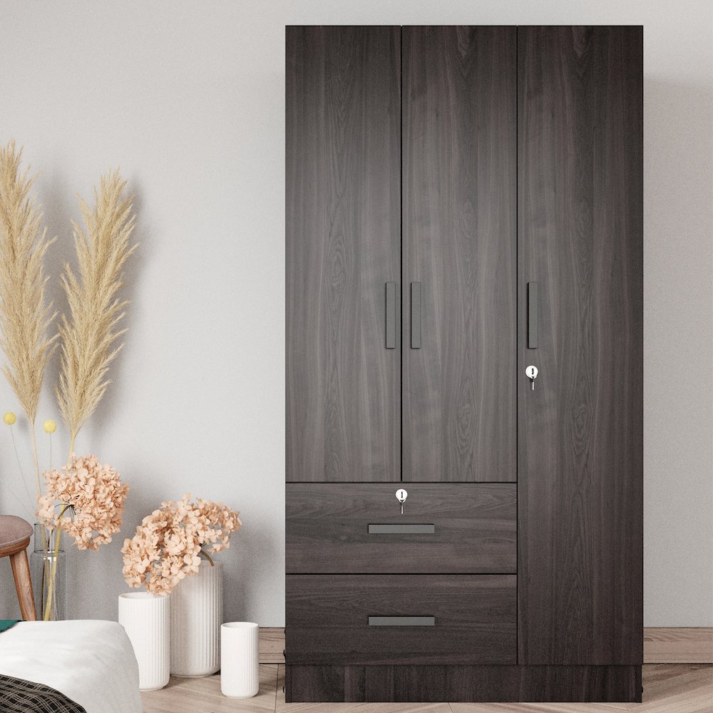 Better Home Products Symphony Wardrobe Armoire Closet with Two Drawers  Tobacco. Picture 2