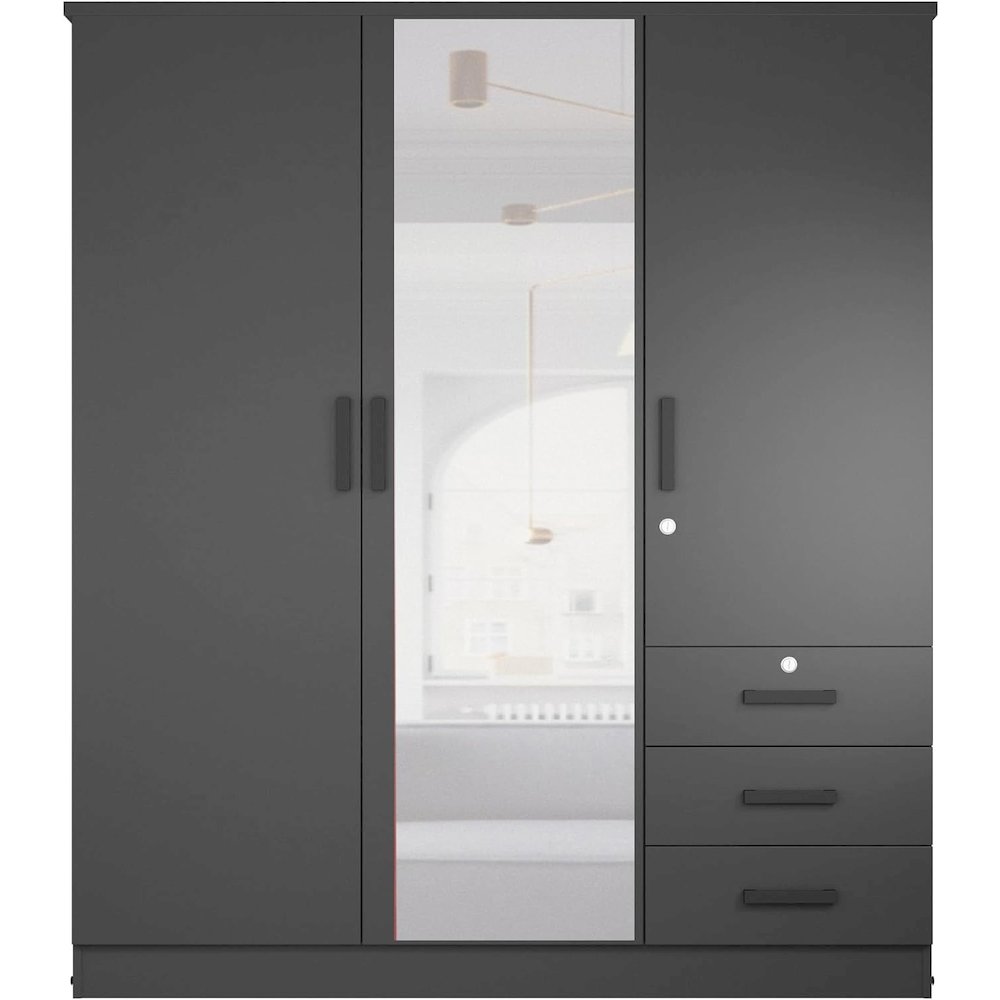 61" Wardrobe Large Mirror Door Closet 3 Doors and 3 Drawers Built for Storage. Picture 1