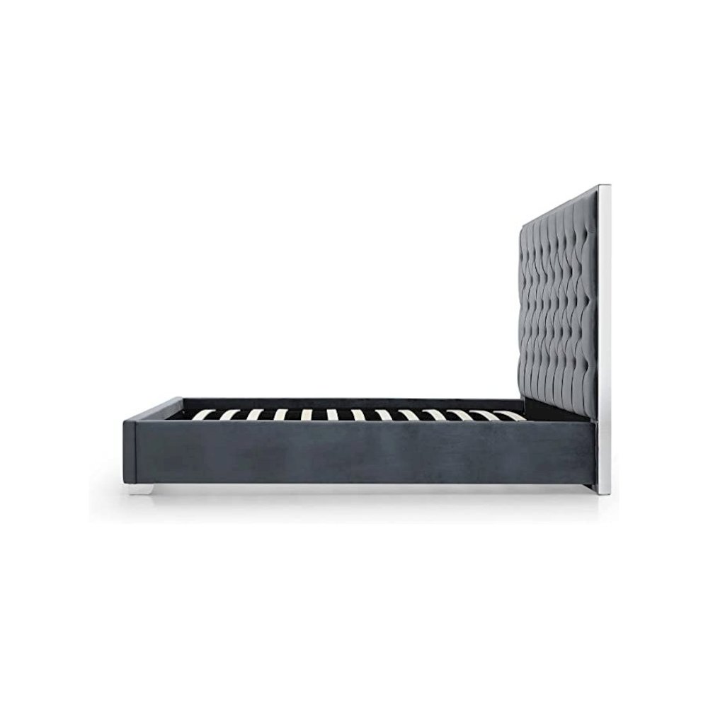 Sophia Velvet Queen Bed with Silver Metal Frame. Picture 1