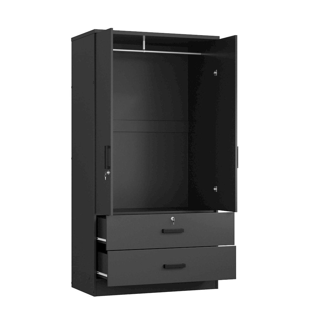 Woodpeckers Furniture And Mattress 2-Door Closet with 2-Drawers (Black). Picture 3