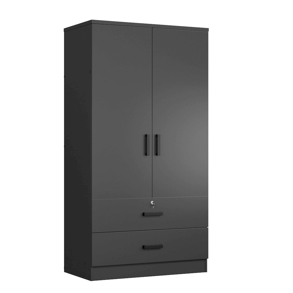 Woodpeckers Furniture And Mattress 2-Door Closet with 2-Drawers (Black). Picture 1