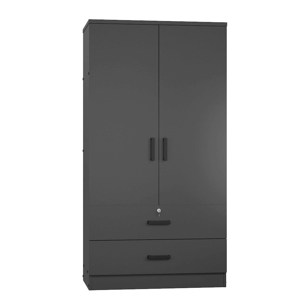 Woodpeckers Furniture And Mattress 2-Door Closet with 2-Drawers (Black). Picture 6