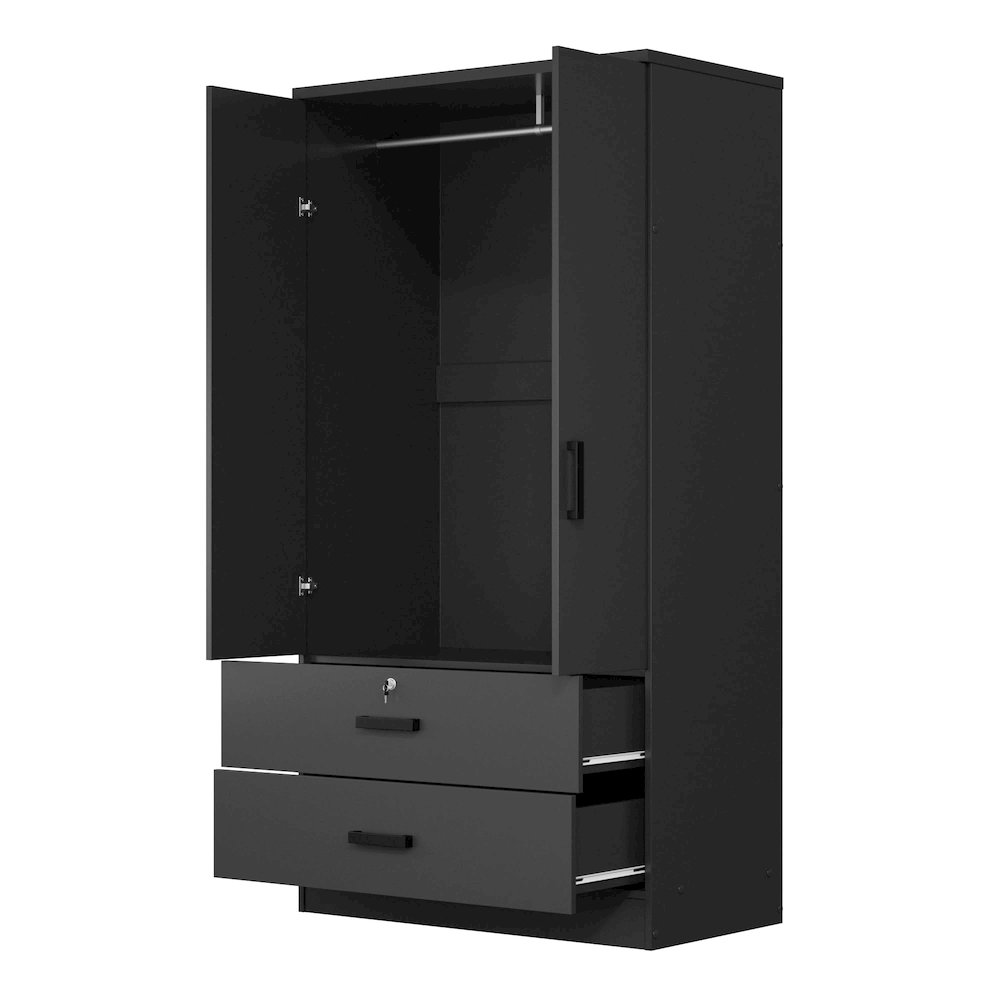 Woodpeckers Furniture And Mattress 2-Door Closet with 2-Drawers (Black). Picture 5