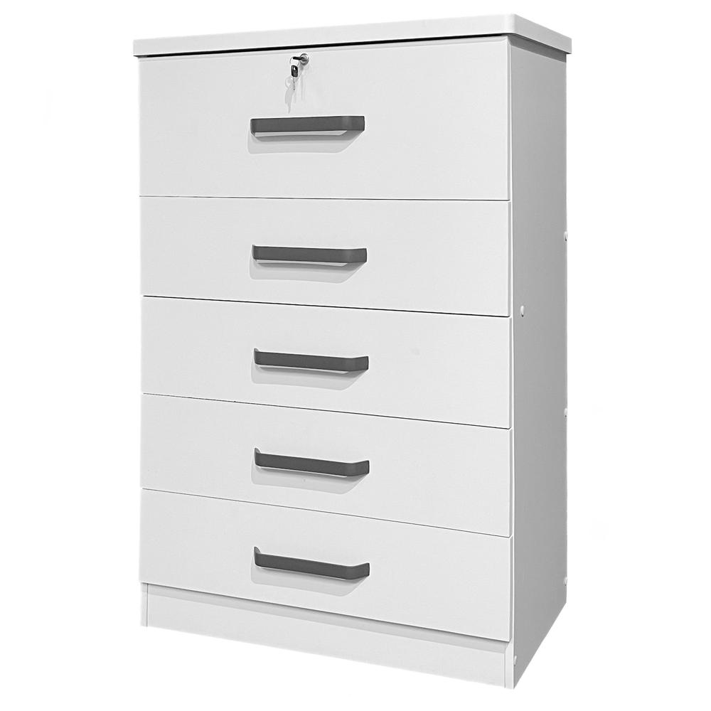 Better Home Products Xia 5 Drawer Chest of Drawers in White. Picture 2