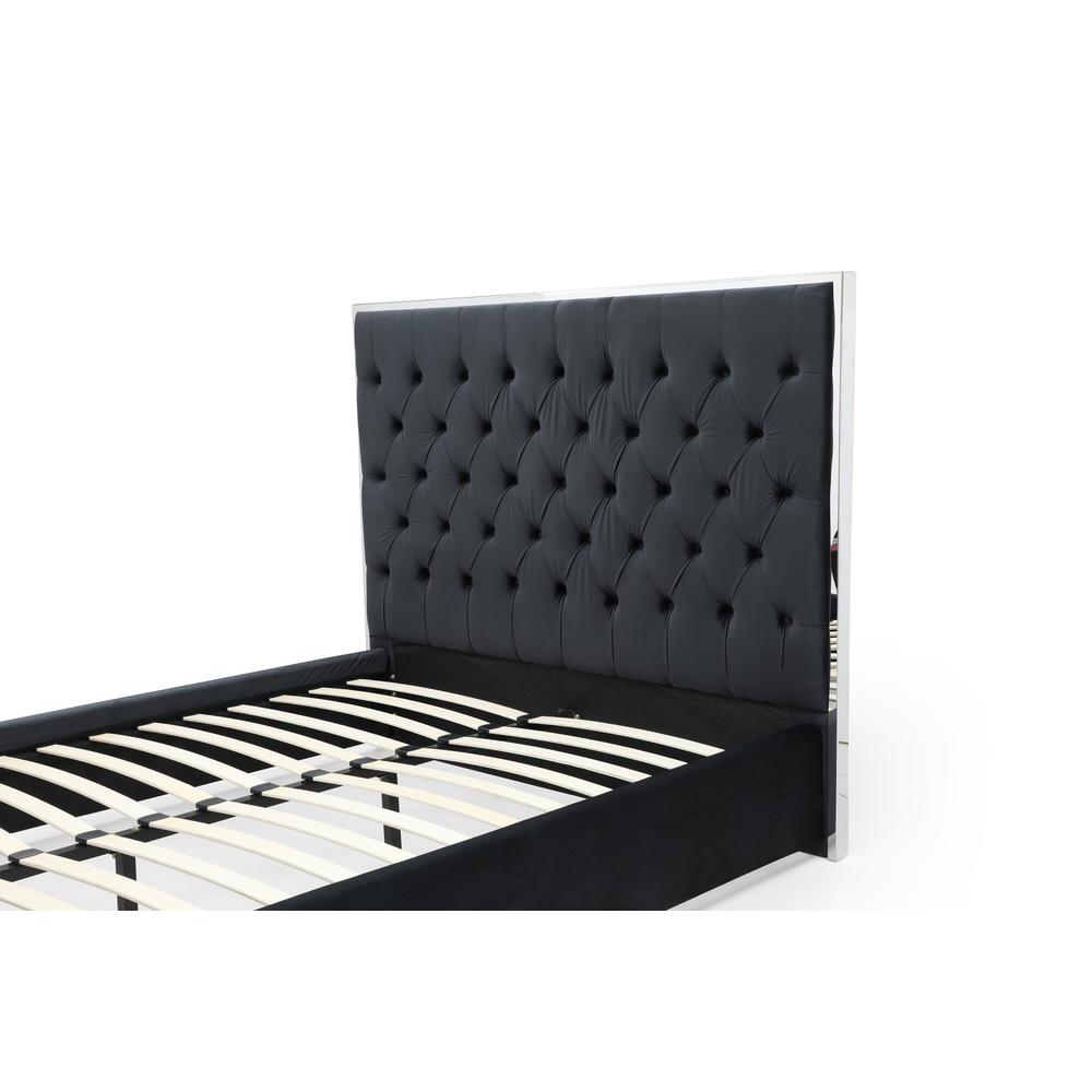 Better Home Products Sophia Velvet Queen Bed with Silver Metal Frame in Black. Picture 6