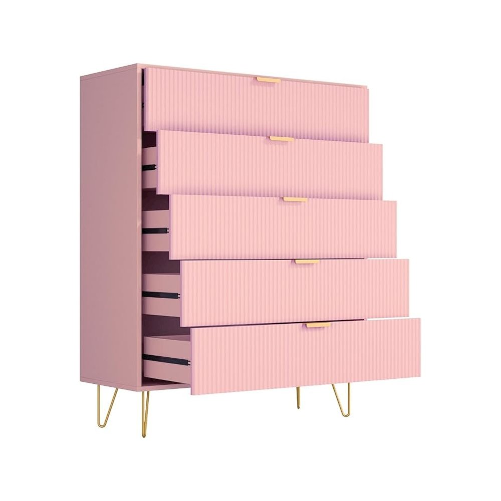 5-Drawer Chest in MDF Wood with Gold Metal Legs and Handles. (Pink). Picture 4