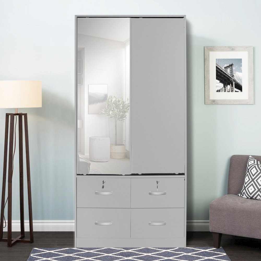 Double Sliding Door Wardrobe with Mirror. Picture 2