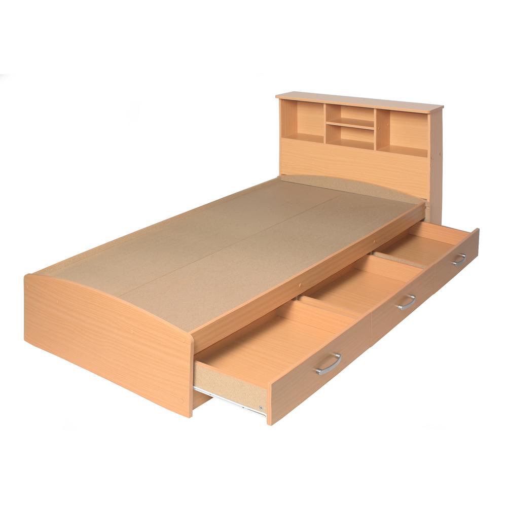 Better Home Products California Wooden Twin Captains Bed in Beech. Picture 3