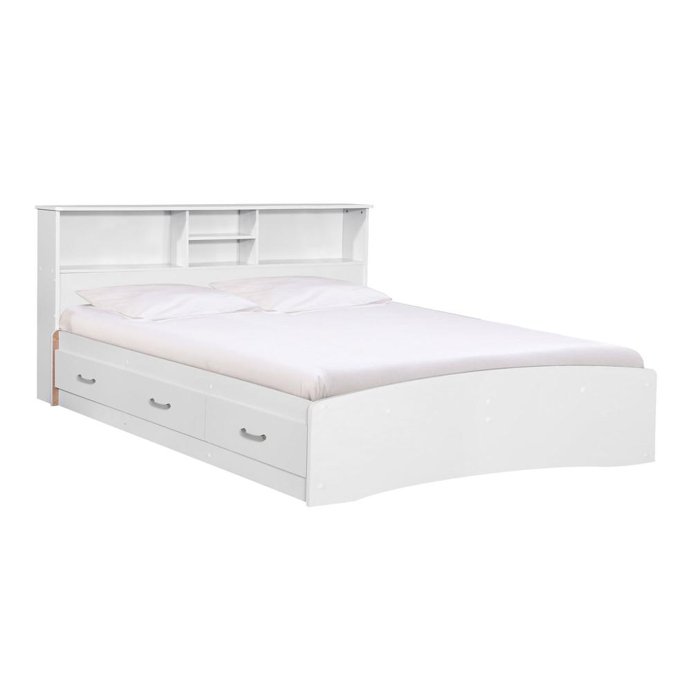 Better Home Products California Wooden Queen Captains Bed in White. Picture 1