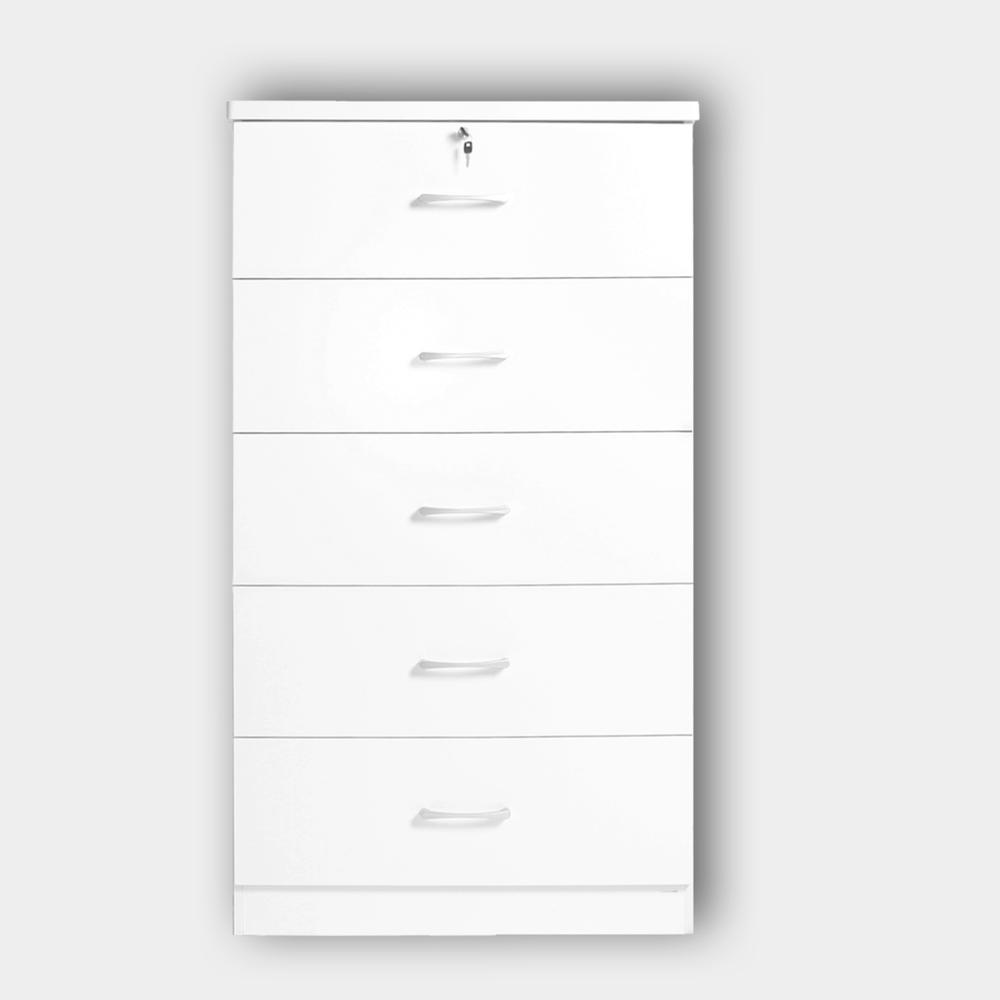 Better Home Products Olivia Wooden Tall 5 Drawer Chest Bedroom Dresser in White. Picture 2