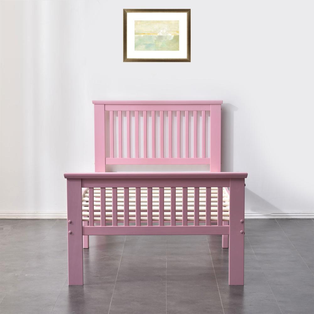 Better Home Products Jassmine Solid Wood Platform Pine Twin Bed in Pink. Picture 6