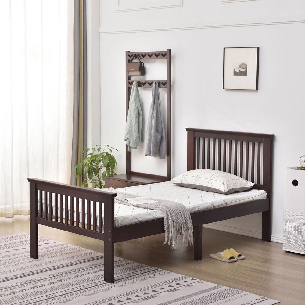 Better Home Products Jassmine Solid Wood Platform Pine Twin Bed in Mahogany. Picture 3
