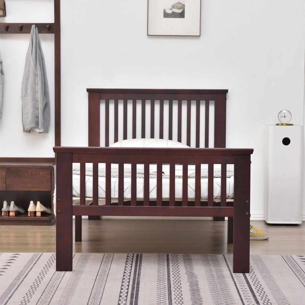 Better Home Products Jassmine Solid Wood Platform Pine Twin Bed in Mahogany. Picture 4