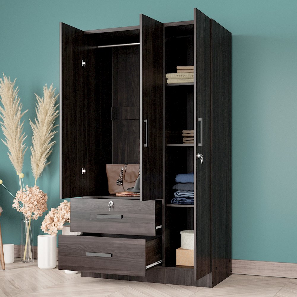 Better Home Products Symphony Wardrobe Armoire Closet with Two Drawers  Tobacco. Picture 5
