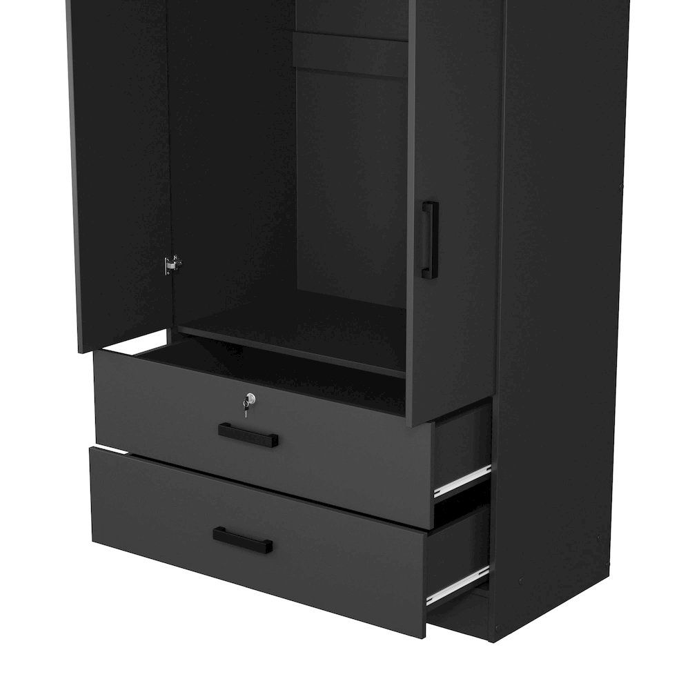 Woodpeckers Furniture And Mattress 2-Door Closet with 2-Drawers (Black). Picture 7