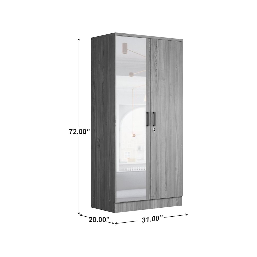 2 Doors Wardrobe Mirrored Door. Picture 4