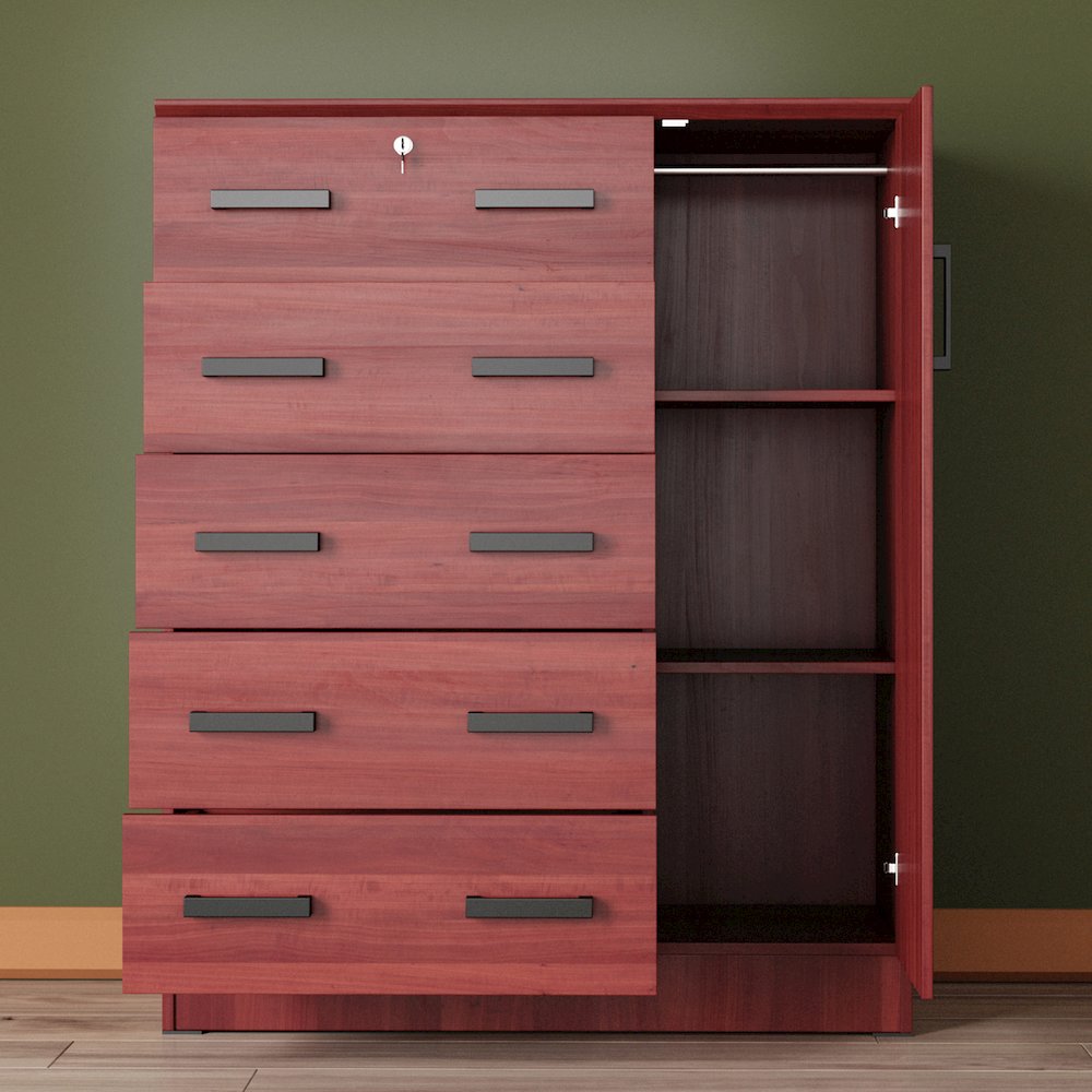 Better Home Products JCF Sofie 5 Drawer Wooden Tall Chest Wardrobe in Mahogany. Picture 8