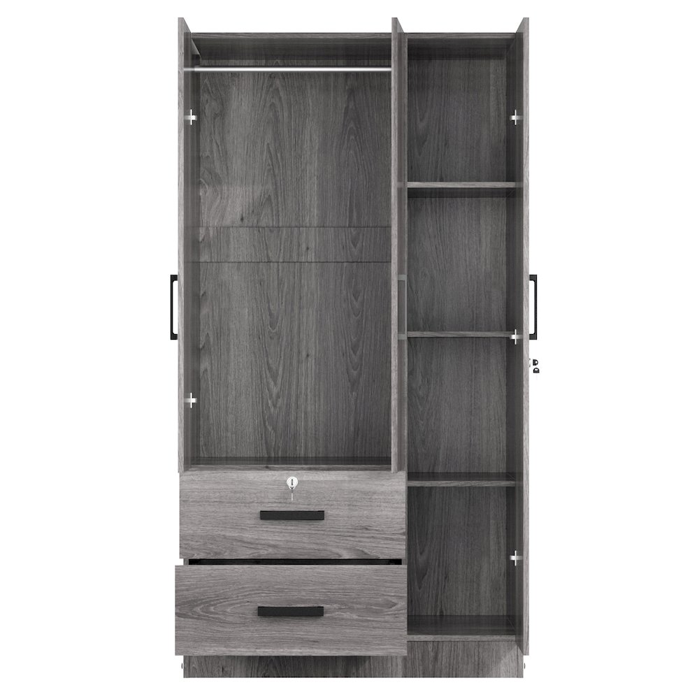 Better Home Products Symphony Wardrobe Armoire Closet with Two Drawers in Gray. Picture 1