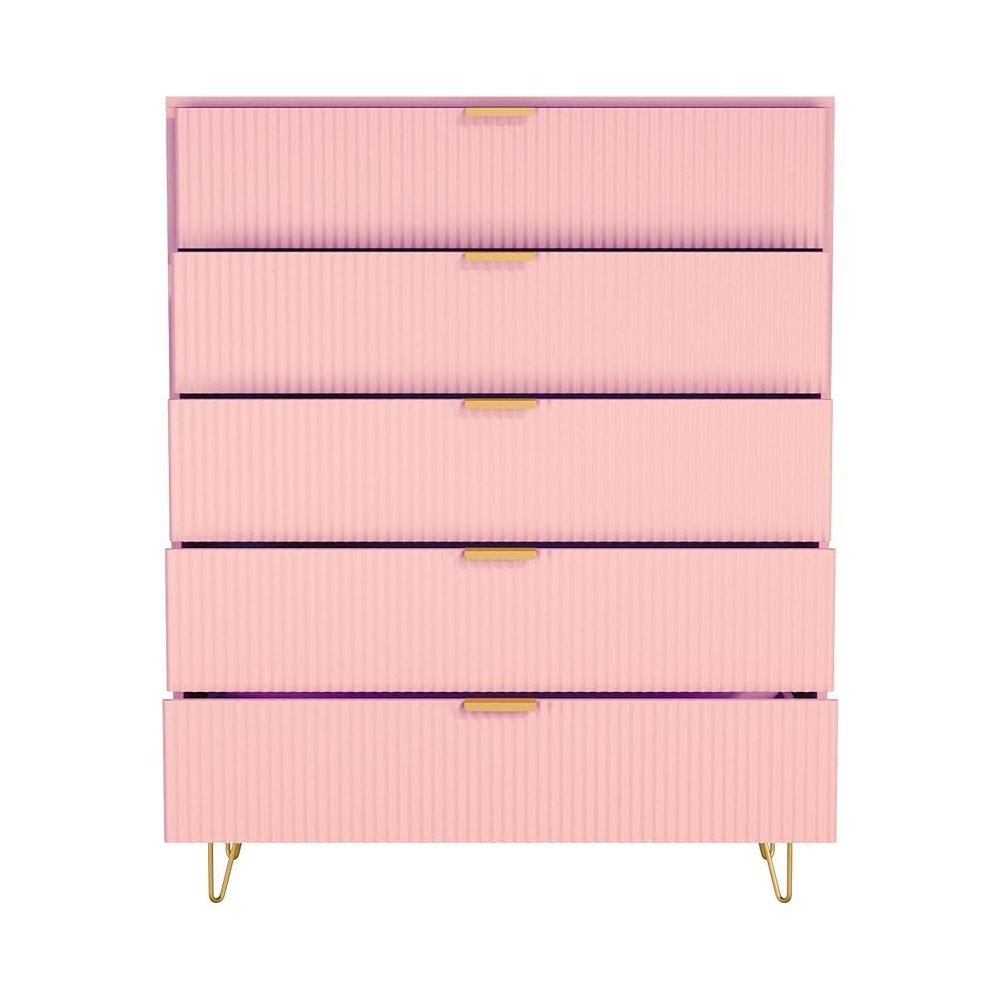 5-Drawer Chest in MDF Wood with Gold Metal Legs and Handles. (Pink). Picture 3